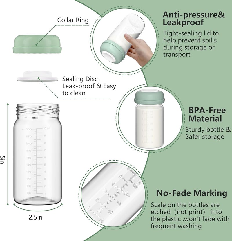 BDICOVE Breastmilk Storage Bottles Collection Bottles, 10oz Wide-Neck Breast Milk Container Compatible for Spectra S1 S2 SG Motif Luna Breast Pumps, Fit for 22oz Breast Milk Cooler & Fridge, 2 Packs - Image 4